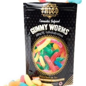 500mg Faded Gummy Worms Packaging with Gummy Worms in Picture - Faded Concentrate is a Be Pain Free Global Brand