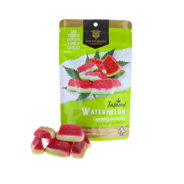 THC INFUSED WATERMELON GUMMY SLICES INDICA 500 MG HTC